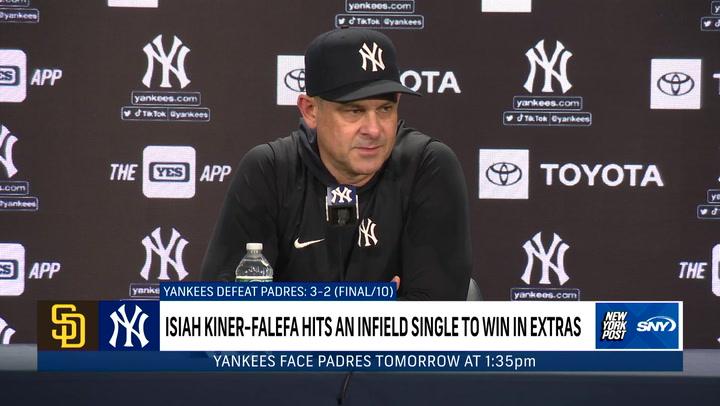 Aaron Boone talks about Isiah Kiner-Falefa and his infield single to win today’s game in extras