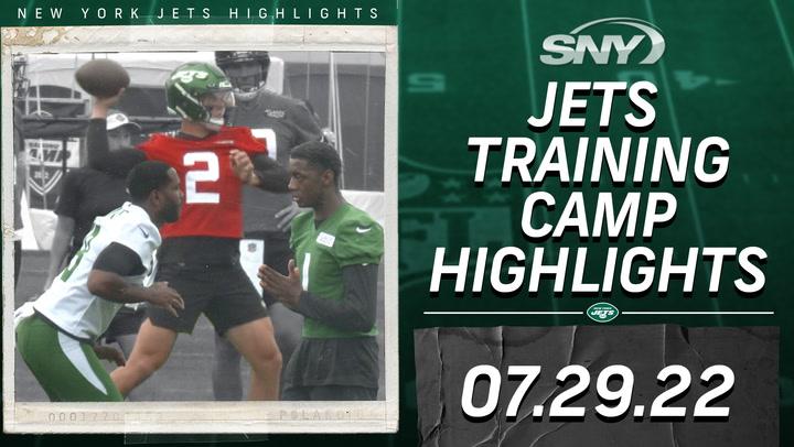 Elijah Moore and Michael Carter run routes and catch balls from Zach Wilson | Jets Training Camp