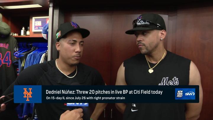 Dedniel Nunez discusses his Mets BP session at Citi Field, where he threw 20 pitches Friday.