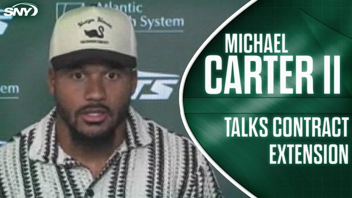 Michael Carter II expresses joy over his three-year contract extension with the New York Jets.