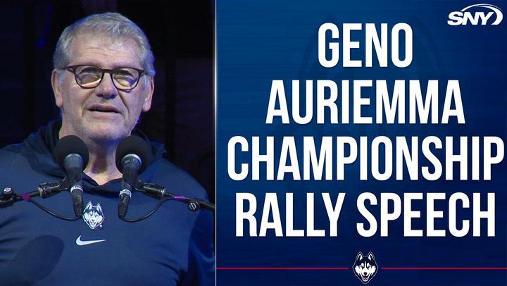 Geno Auriemma delivers 2025 UConn Huskies Championship Rally speech to an excited crowd.