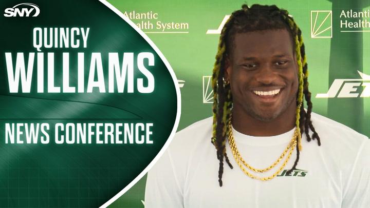 Quincy Williams discusses the toughest Jets training camp since college at a news conference.