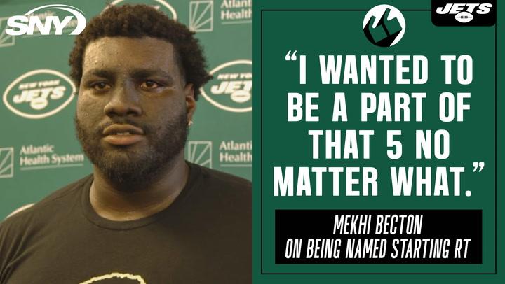 Mekhi Becton on relationship with Aaron Rodgers, comfort at right tackle after being named starter | Jets News Conference