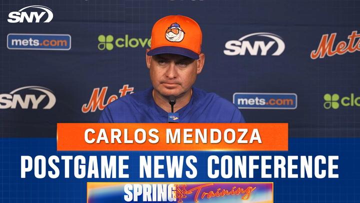Carlos Mendoza speaks at the postgame news conference, offering condolences to Brett Gardner.