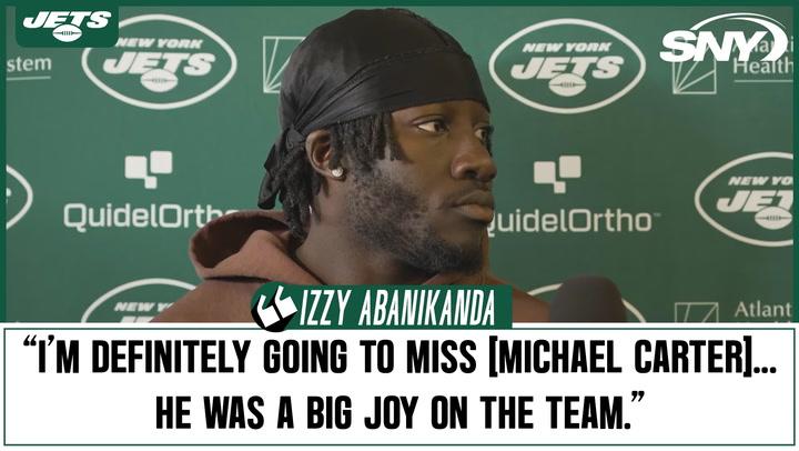 Jets running back Izzy Abanikanda discusses his future and reacts to Michael Carter being cut from the team