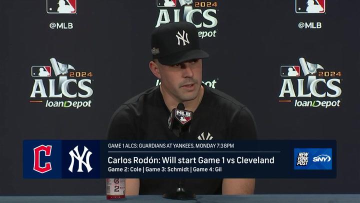 Carlos Rodon discusses starting Game 1 of ALCS against the Guardians, planning to shut them down.