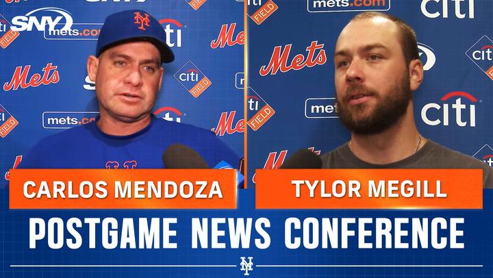 Carlos Mendoza and Tylor Megill address the media postgame following the Mets' 3-2 win over the Blue Jays.