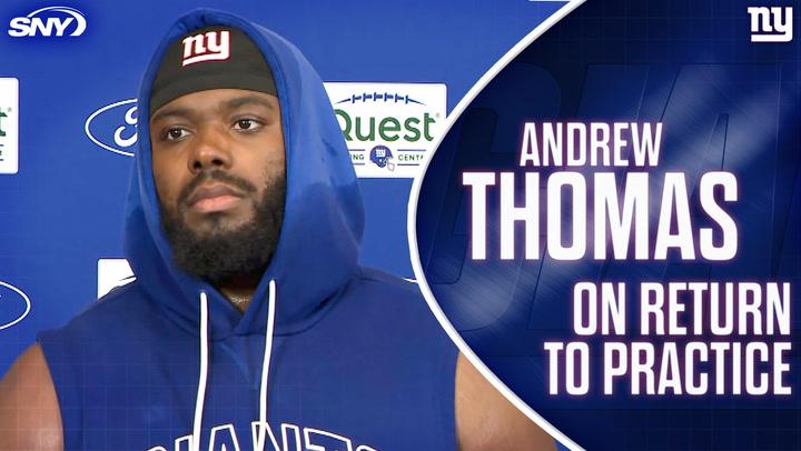 Andrew Thomas on return from foot injury, blocking for Russell Wilson and Jaxson Dart