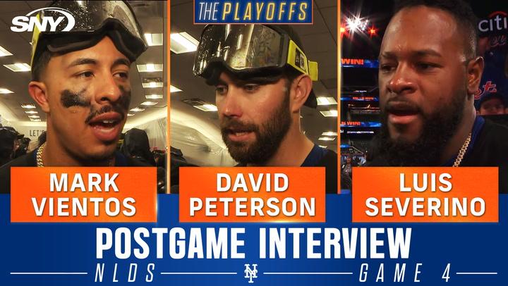 Mark Vientos, David Peterson, Luis Severino discuss Mets' confidence after NLDS win at Citi Field.