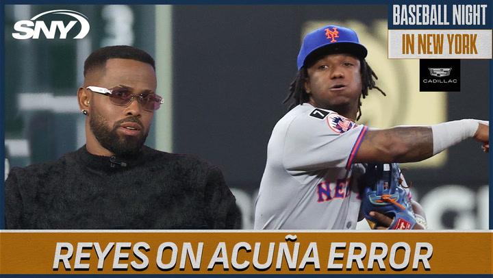Jose Reyes discusses Luisangel Acuña's error during Mets Opening Day, causing a crucial run.