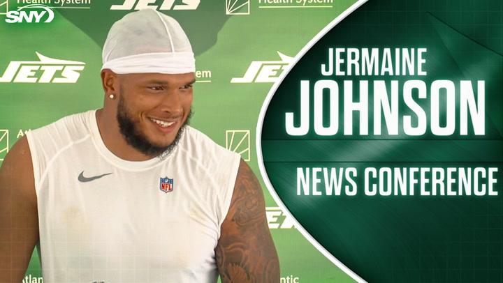 Jermaine Johnson at Jets press conference discussing leadership.