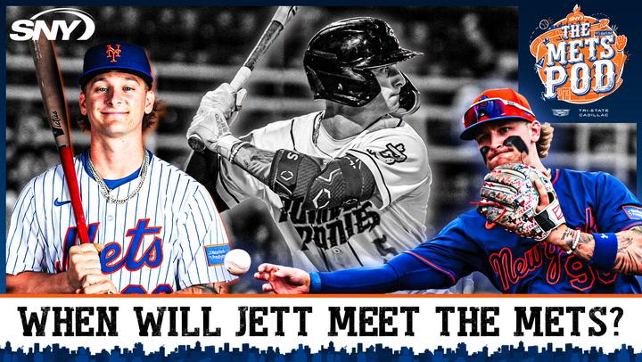 Baseball players and Mets logo.