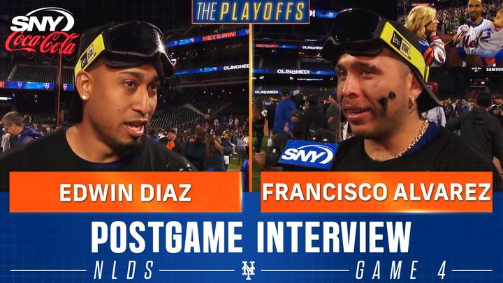 Edwin Diaz and Francisco Alvarez are interviewed postgame after Mets clinch NLCS spot in Game 4.