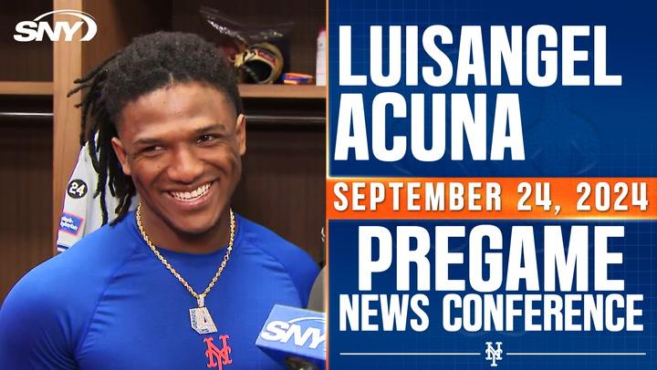 Mets rookie Luisangel Acuna discusses swapping jerseys with brother Ronald before Braves game.