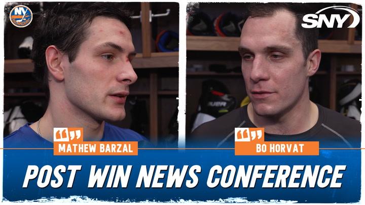 Mathew Barzal and Bo Horvat on new coach Patrick Roy after Islanders 3-2 OT win