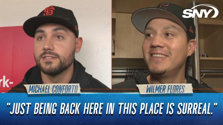 Michael Conforto and Wilmer Flores react to being back in New York, reflect on Mets careers