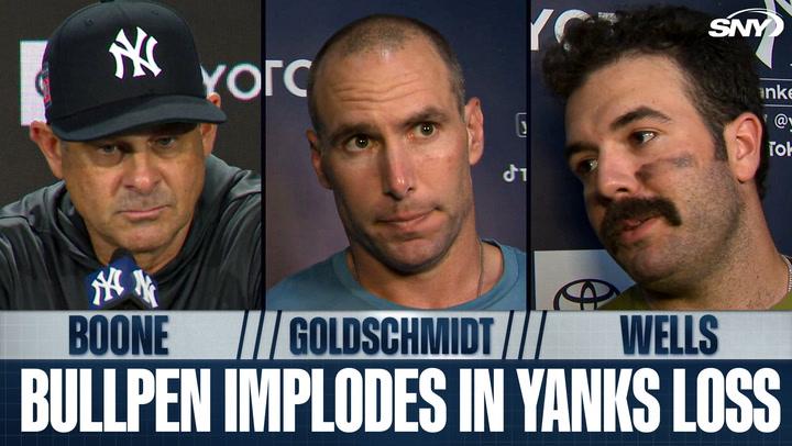 Aaron Boone, Austin Wells and Paul Goldschmidt on Yanks' struggling bullpen, shaky defense in loss to Phils