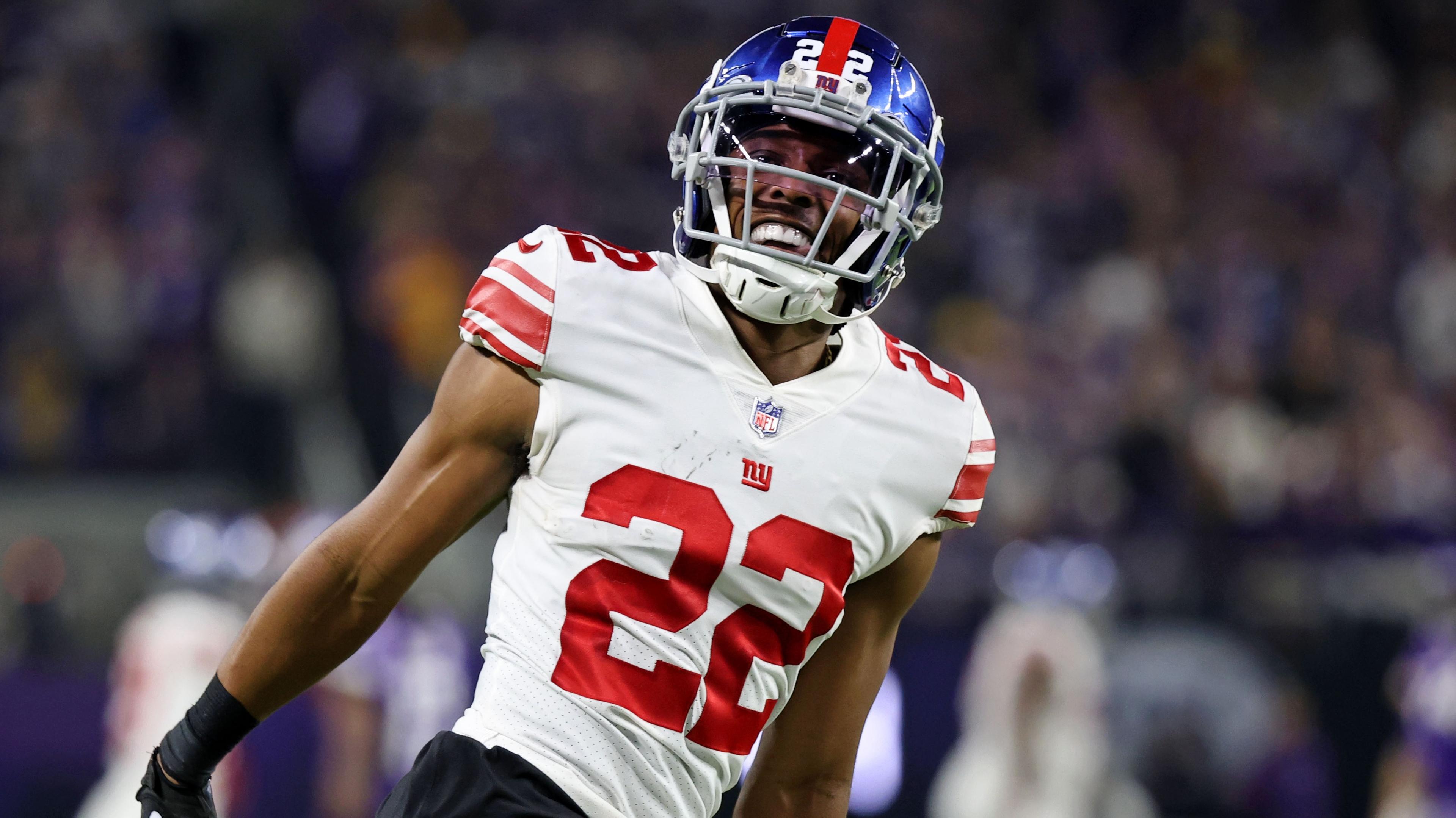 New York Giants cornerback Adoree' Jackson (22) reacts after a play against the Minnesota Vikings during the fourth quarter during a wild card game at U.S. Bank Stadium