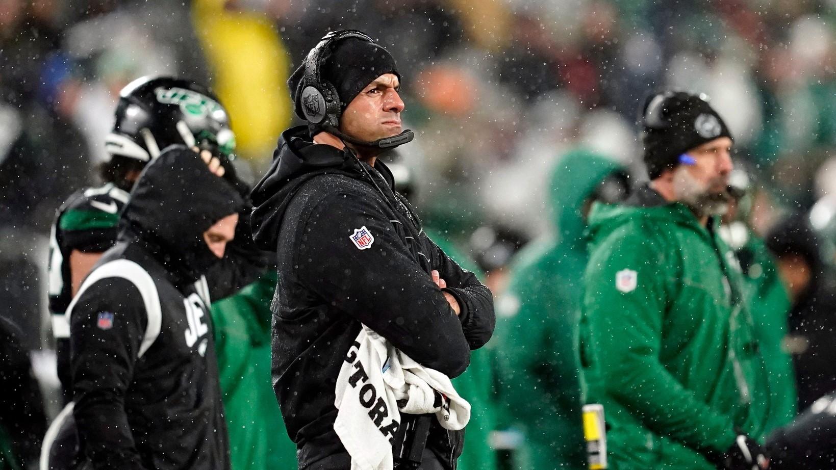 New York Jets head coach Robert Saleh in the first half on Thursday, Dec. 22, 2022, in East Rutherford. Nfl Ny Jets Vs Jacksonville Jaguars Jaguars At Jets