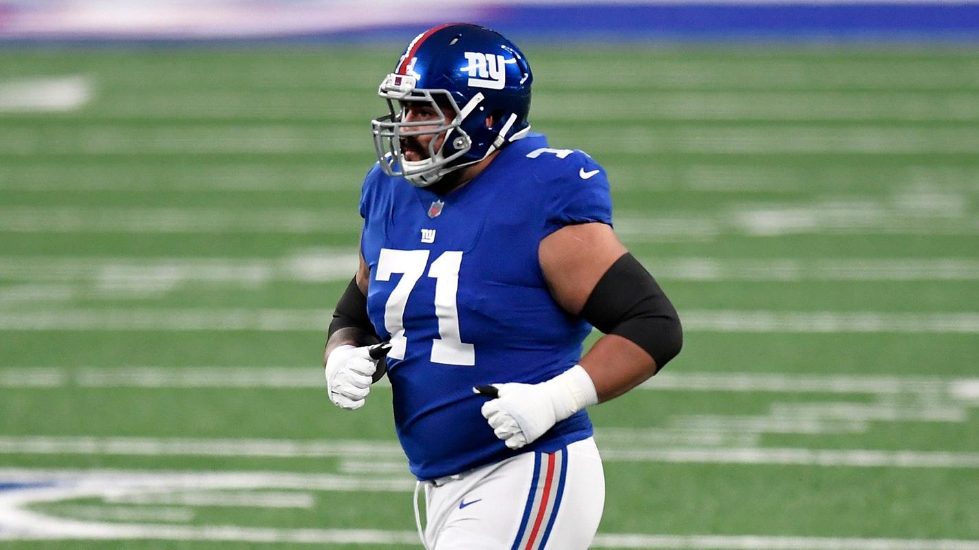 New York Giants guard Will Hernandez (71) runs onto the field to play a snap against the Philadelphia Eagles in the second half. The Giants defeat the Eagles, 27-17, at MetLife Stadium on Sunday, Nov. 15, 2020. Nyg Vs Phi