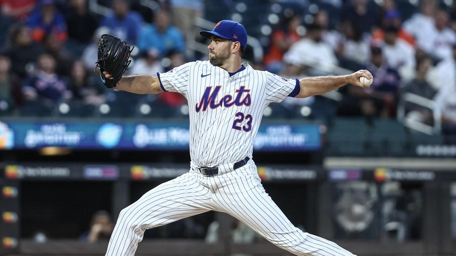 New York Mets starting pitcher David Peterson (23) pitches in the first inning against the Boston Red Sox at Citi Field.