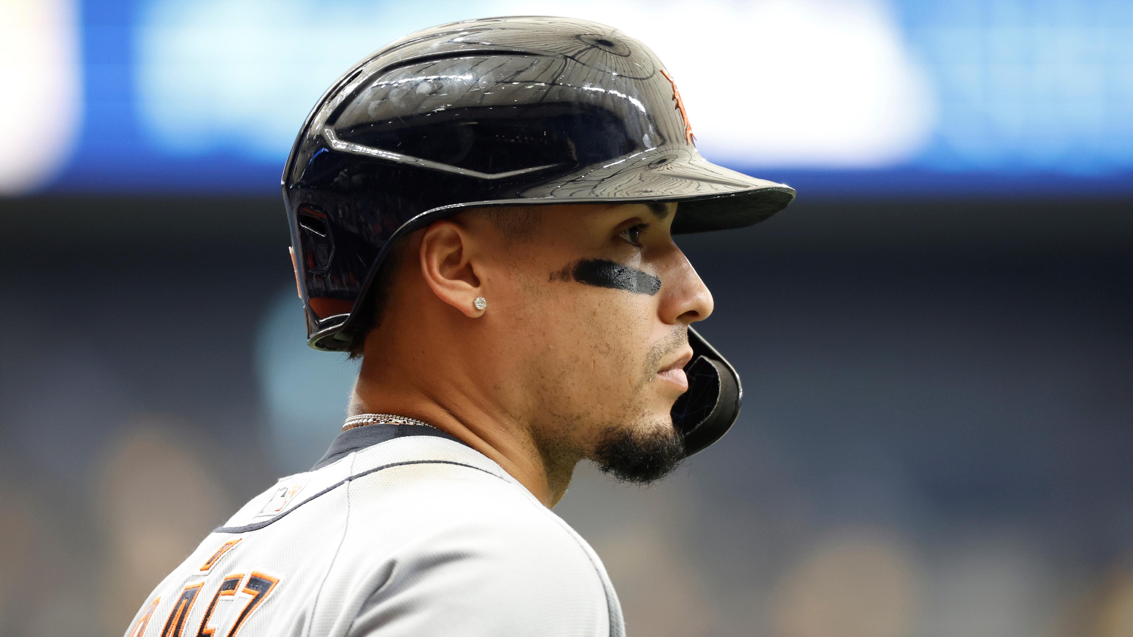 May 18, 2022; St. Petersburg, Florida, USA; Detroit Tigers shortstop Javier Baez (28) looks on during the first inning against the Tampa Bay Rays at Tropicana Field.