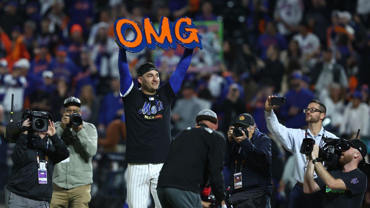 Oct 9, 2024; New York, New York, USA; New York Mets second baseman Jose Iglesias (11) celebrates after defeating the Philadelphia Phillies in game four of the NLDS for the 2024 MLB Playoffs at Citi Field.