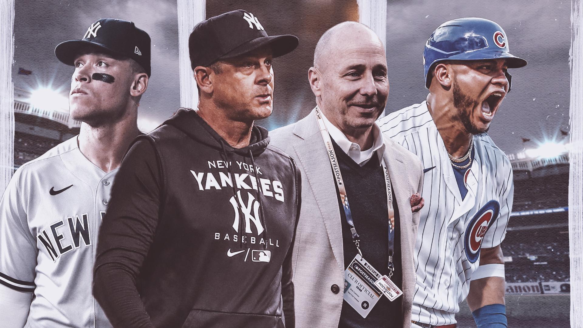 Aaron Judge, Aaron Boone, Brian Cashman, and Willson Contreras