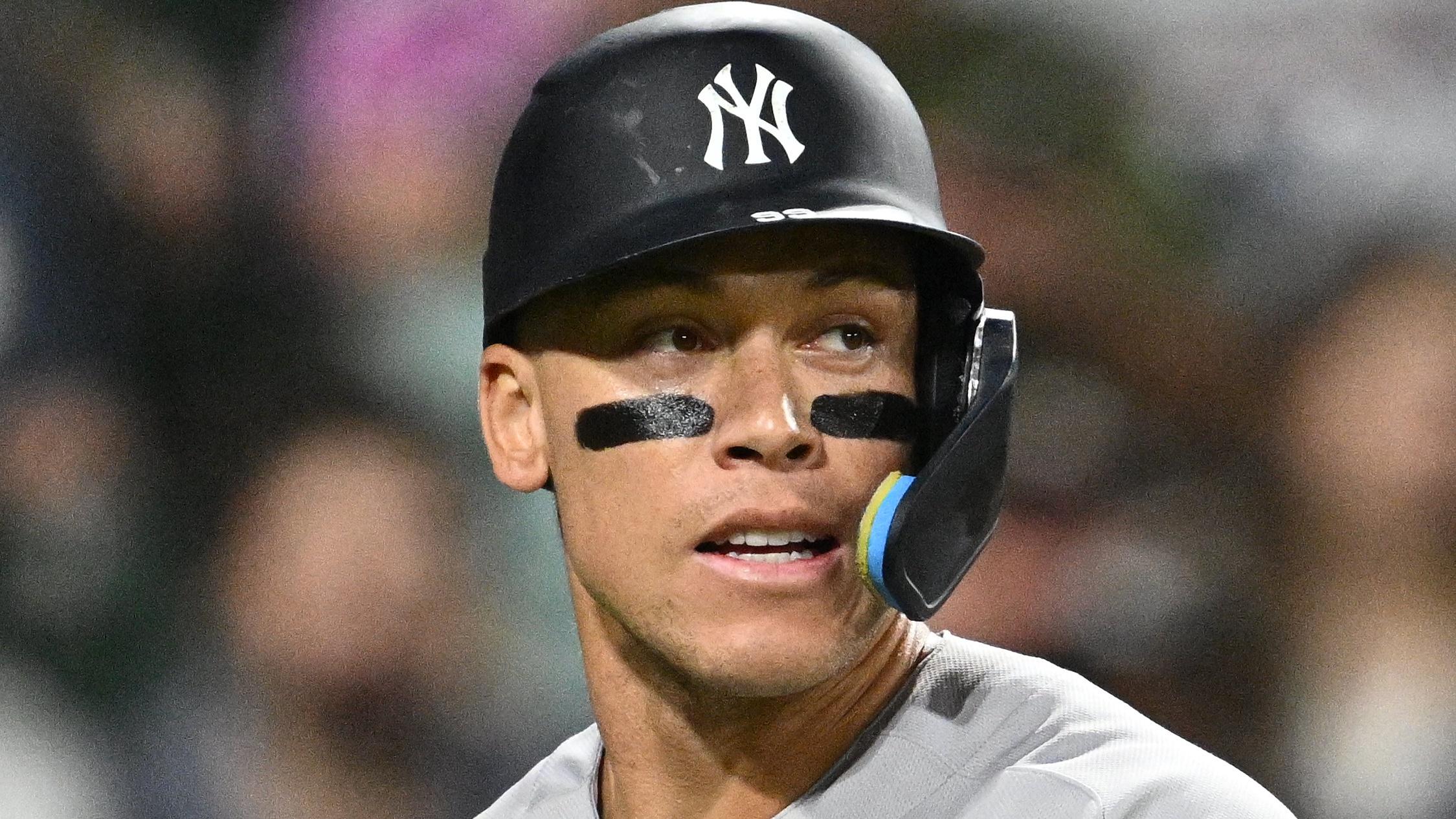 Aug 7, 2023; Chicago, Illinois, USA; New York Yankees outfielder Aaron Judge (99) walks back to the dugout after striking out in the fifth inning against the Chicago White Sox at Guaranteed Rate Field. Mandatory Credit: Jamie Sabau-USA TODAY Sports