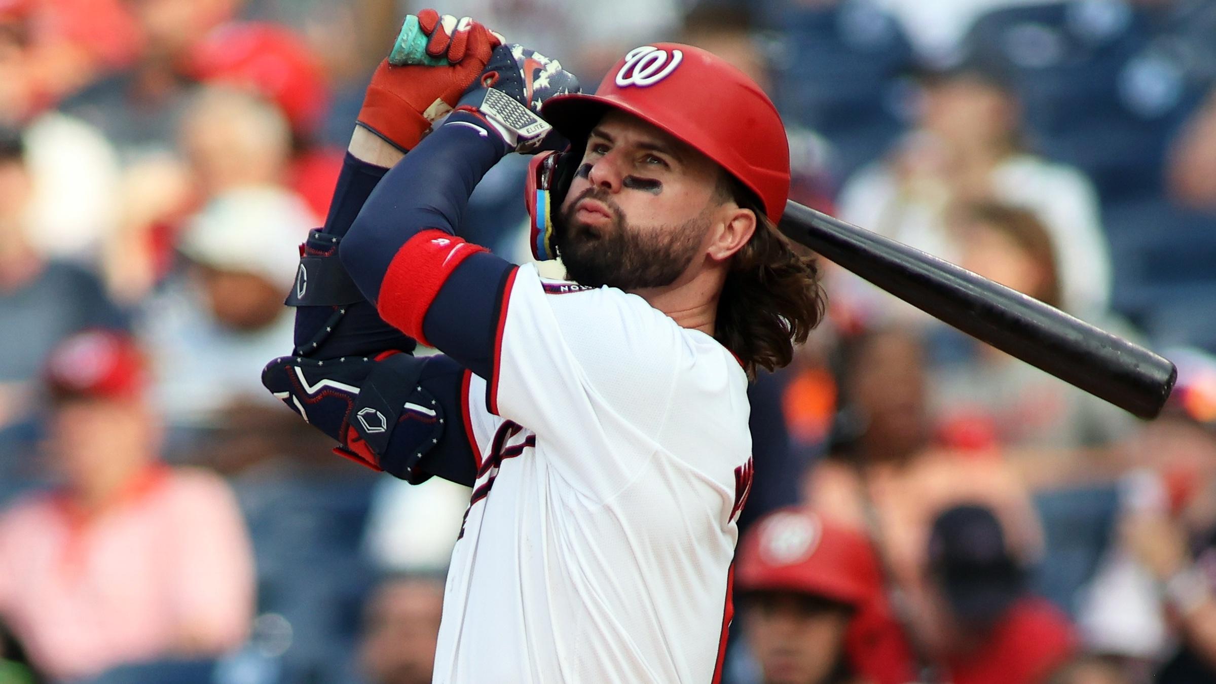 Washington Nationals outfielder Jesse Winker (6) grounds out during the seventh inning against the St. Louis Cardinals at Nationals Park.