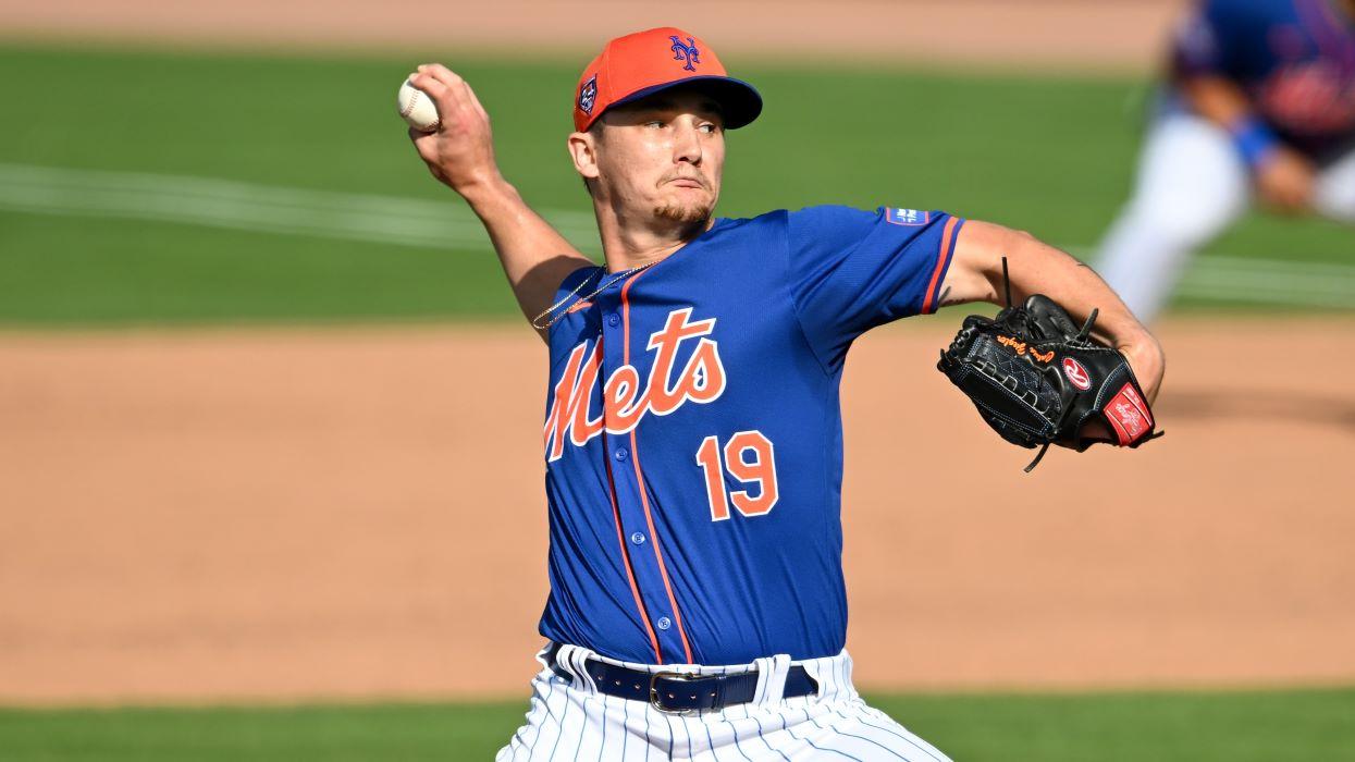 PORT ST. LUCIE, FLORIDA - MARCH 15, 2024: Calvin Ziegler #19 of the New York Mets throws a pitch during the seventh inning of a spring training Spring Breakout game against the Washington Nationals at Clover Park on March 15, 2024 in Port St. Lucie, Florida.