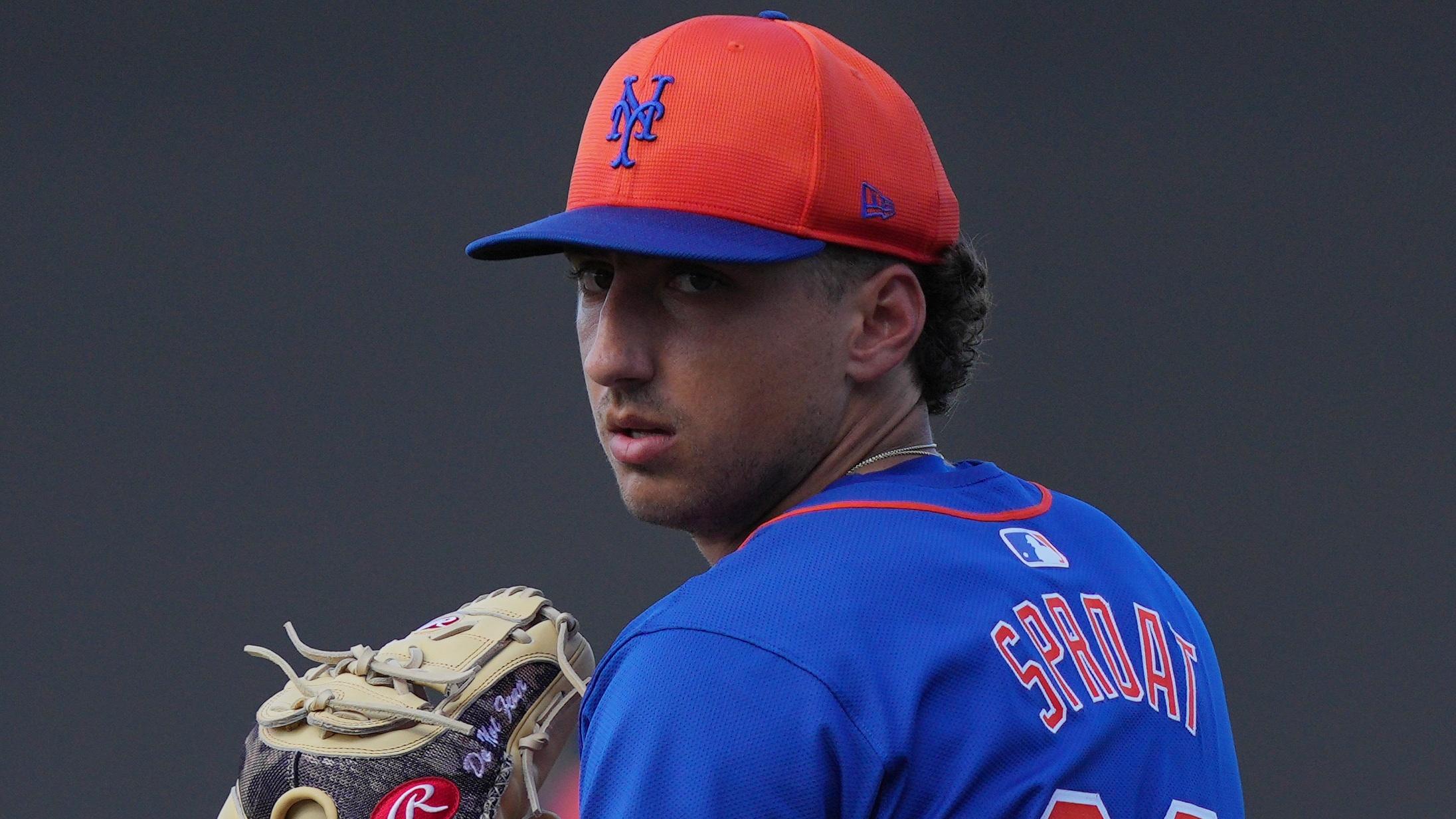 New York Mets pitcher Brandon Sproat (28) warms-up in the sixth inning against the Washington Nationals in the Spring Breakout game at Clover Park