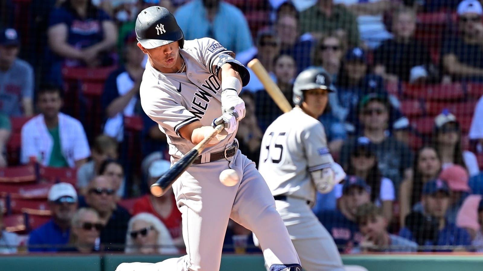 New York Yankees shortstop Oswald Peraza (91) bats against the Boston Red Sox during the second inning at Fenway Park. / Eric Canha-USA TODAY Sports