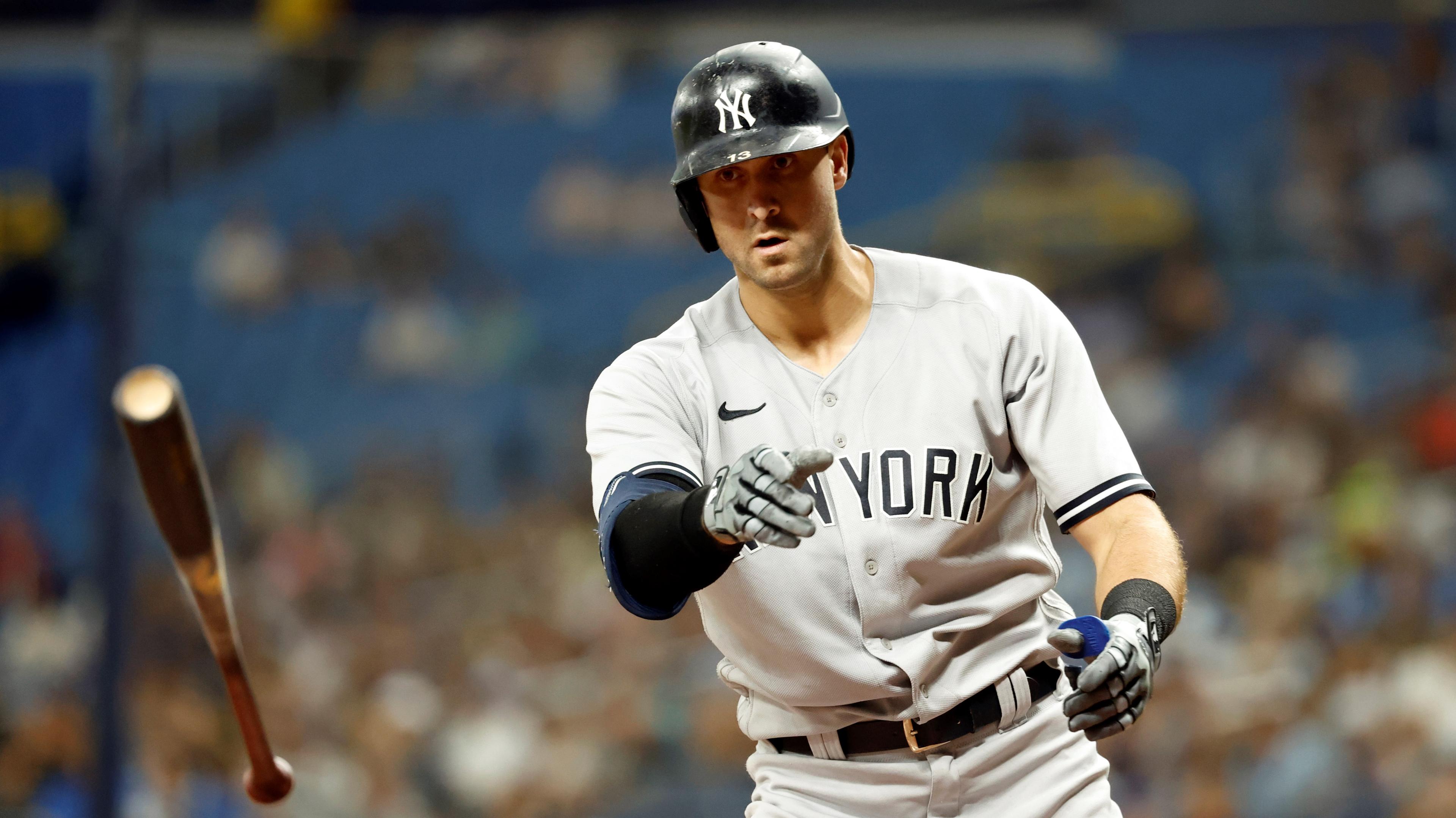 New York Yankees left fielder Joey Gallo (13) walks during the fifth inning against the Tampa Bay Rays at Tropicana Field.