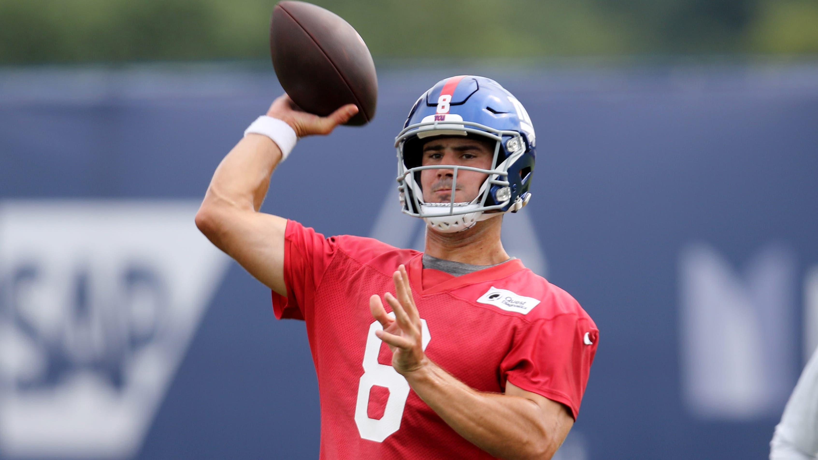 Quarterback Daniel Jones gets ready to throw a pass at Giants practice, in East Rutherford. Thursday, July 29, 2021 / Kevin R. Wexler-NorthJersey.com-Imagn Content Services, LLC