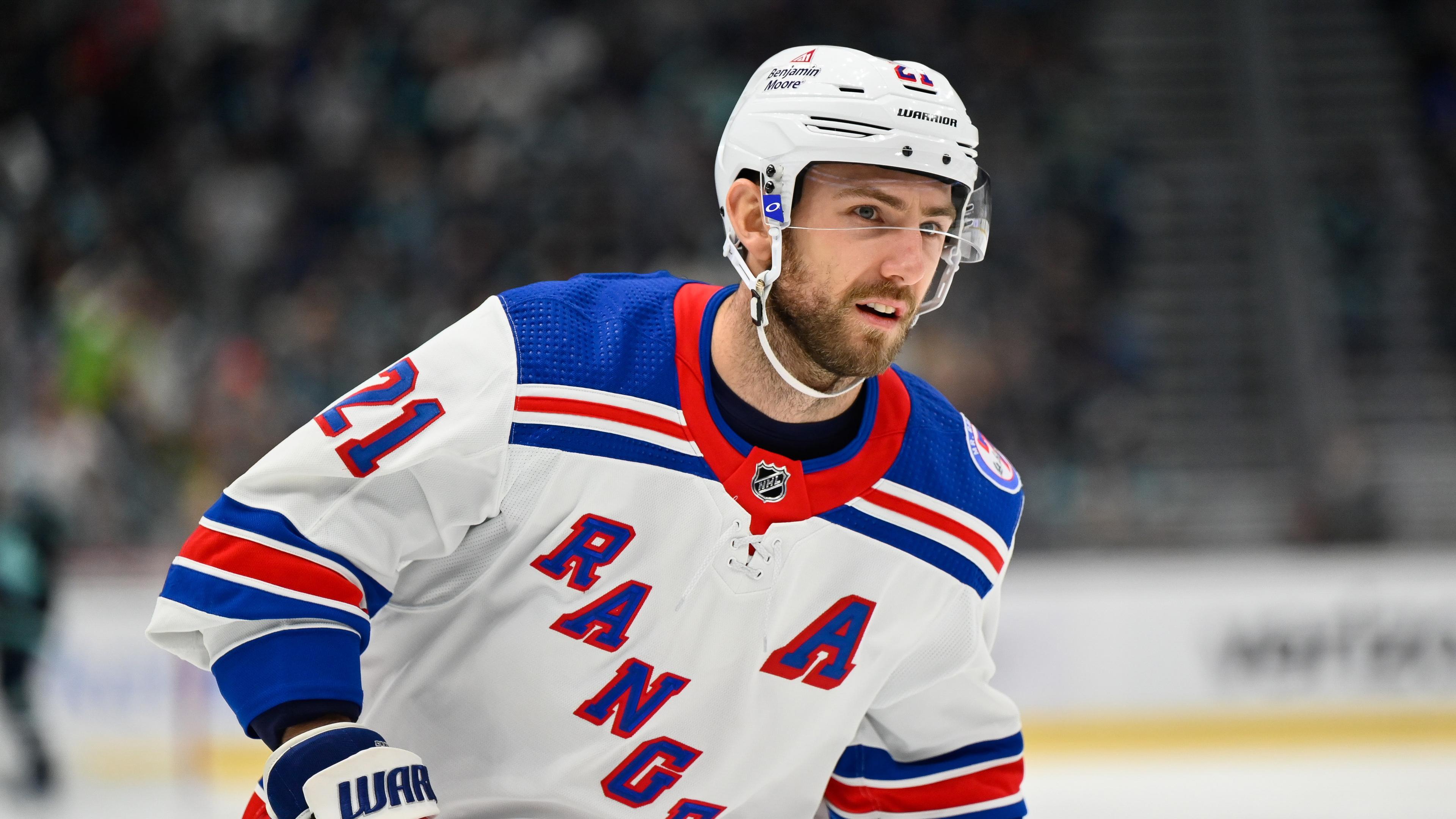 Oct 31, 2021; Seattle, Washington, USA; New York Rangers right wing Barclay Goodrow (21) during the game between the Seattle Kraken and the New York Rangers at Climate Pledge Arena.