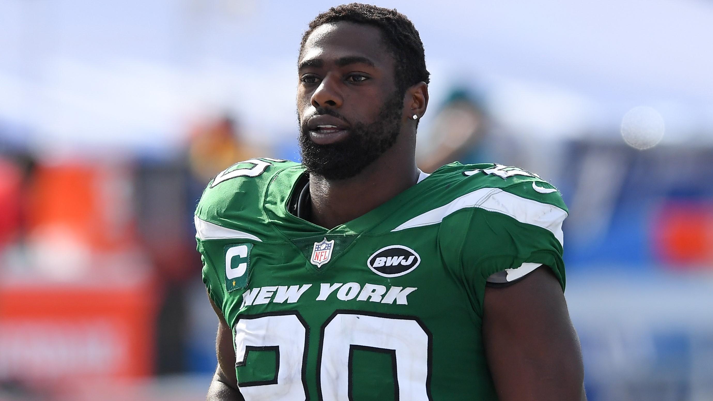 New York Jets safety Marcus Maye (20) jogs off the field following the game against the Buffalo Bills at Bills Stadium.