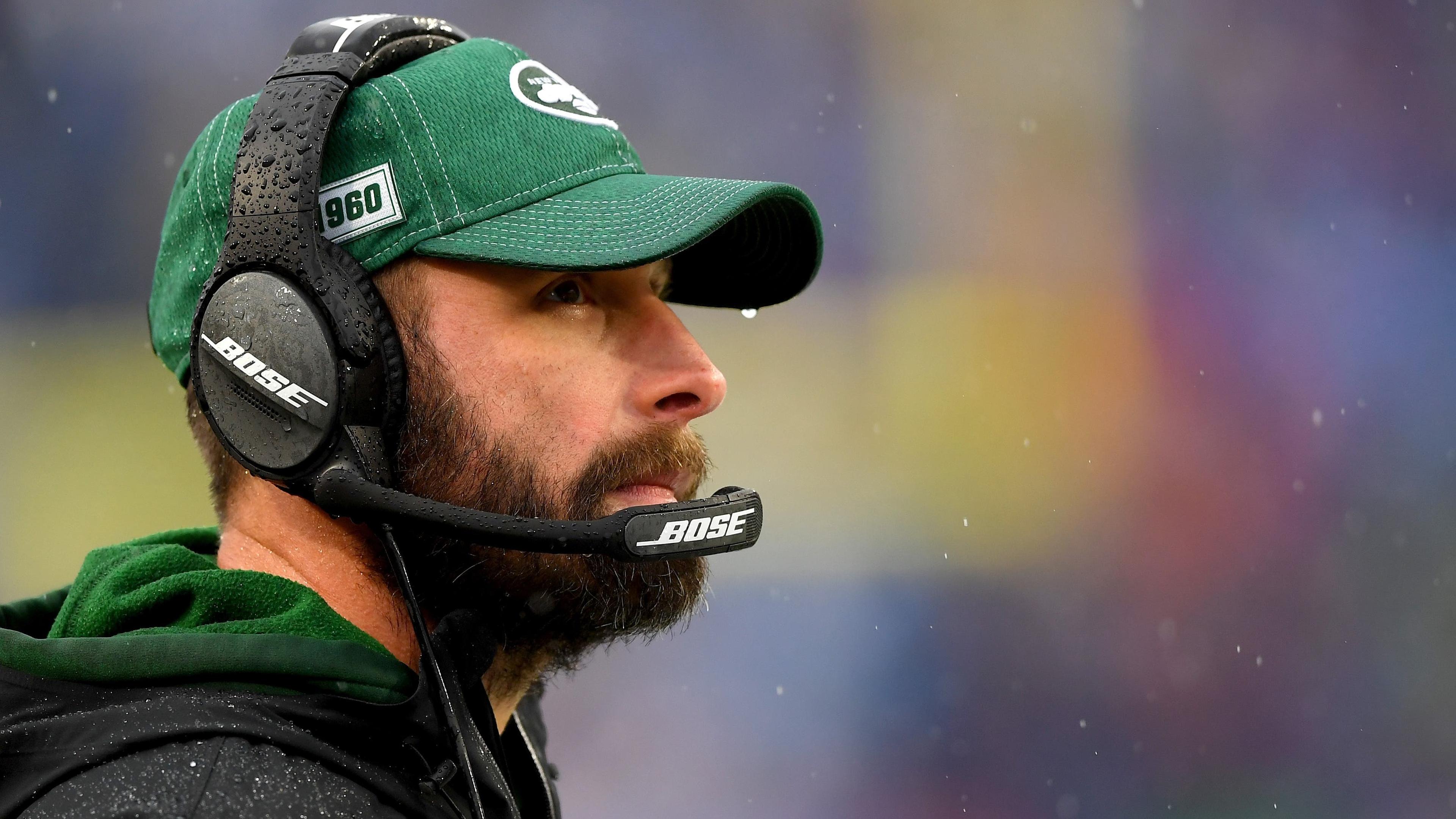 Dec 29, 2019; Orchard Park, New York, USA; New York Jets head coach Adam Gase looks on against the Buffalo Bills during the second quarter at New Era Field. / Rich Barnes-USA TODAY Sports