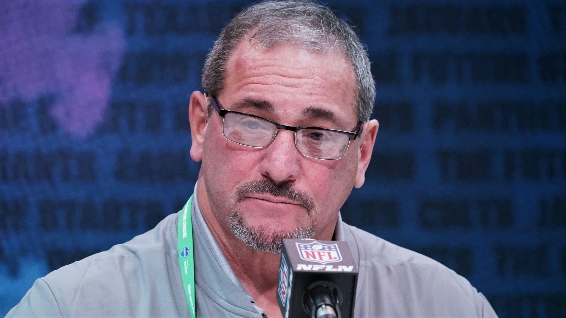 Feb 25, 2020; Indianapolis, Indiana, USA; New York Giants general manager Dave Gettleman during the NFL Scouting Combine at the Indiana Convention Center. Mandatory Credit: Kirby Lee-USA TODAY Sports / © Kirby Lee-USA TODAY Sports