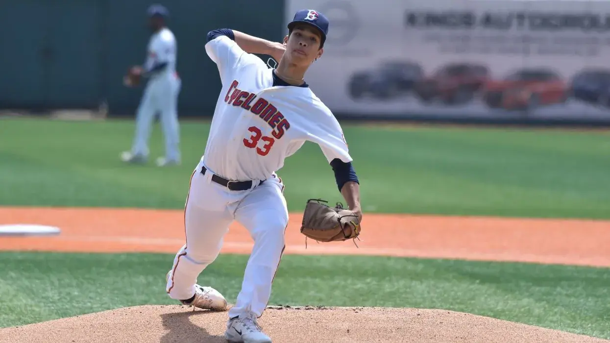 Jonah Tong pitching for the Brooklyn Cyclones. / George Napolitano/Brooklyn Cyclones