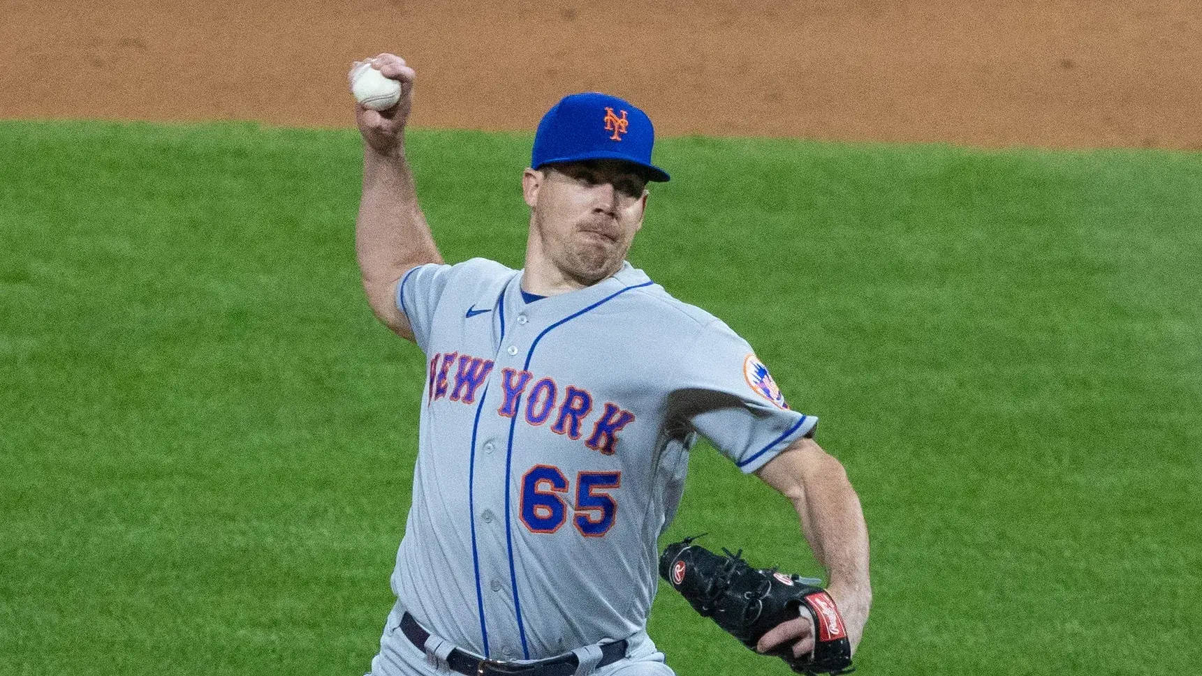 Apr 6, 2021; Philadelphia, Pennsylvania, USA; New York Mets relief pitcher Trevor May (65) pitches during the eighth inning against the Philadelphia Phillies at Citizens Bank Park. / Bill Streicher-USA TODAY Sports