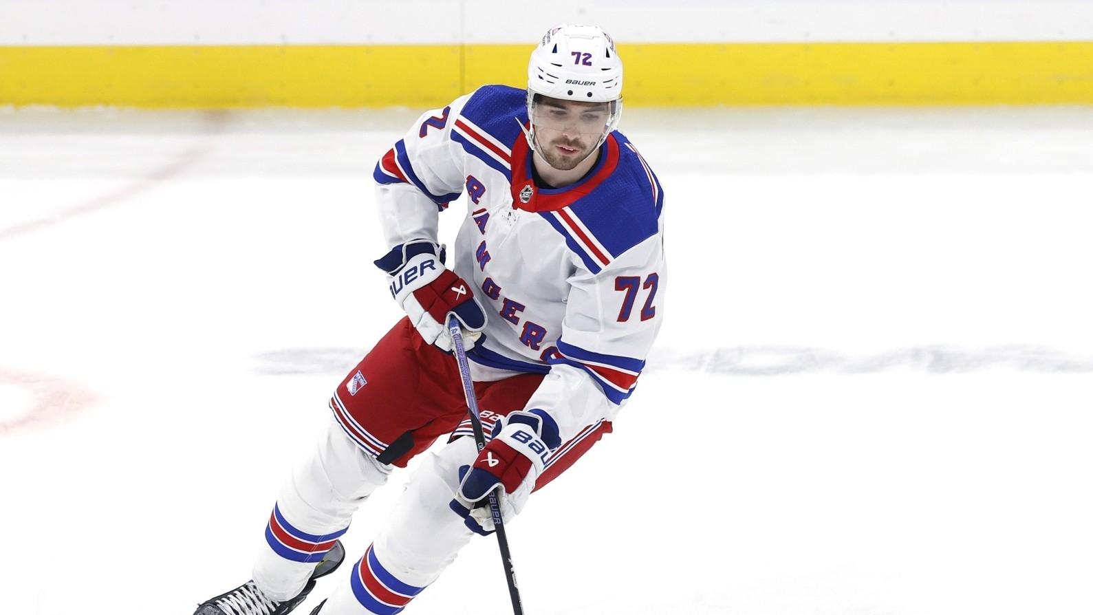 New York Rangers center Filip Chytil (72) warms up before a game against the Winnipeg Jets at Canada Life Centre.