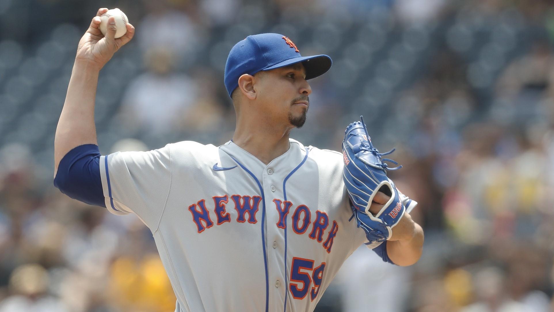 Jun 11, 2023; Pittsburgh, Pennsylvania, USA; New York Mets starting pitcher Carlos Carrasco (59) delivers a pitch against the Pittsburgh Pirates during the first inning at PNC Park.