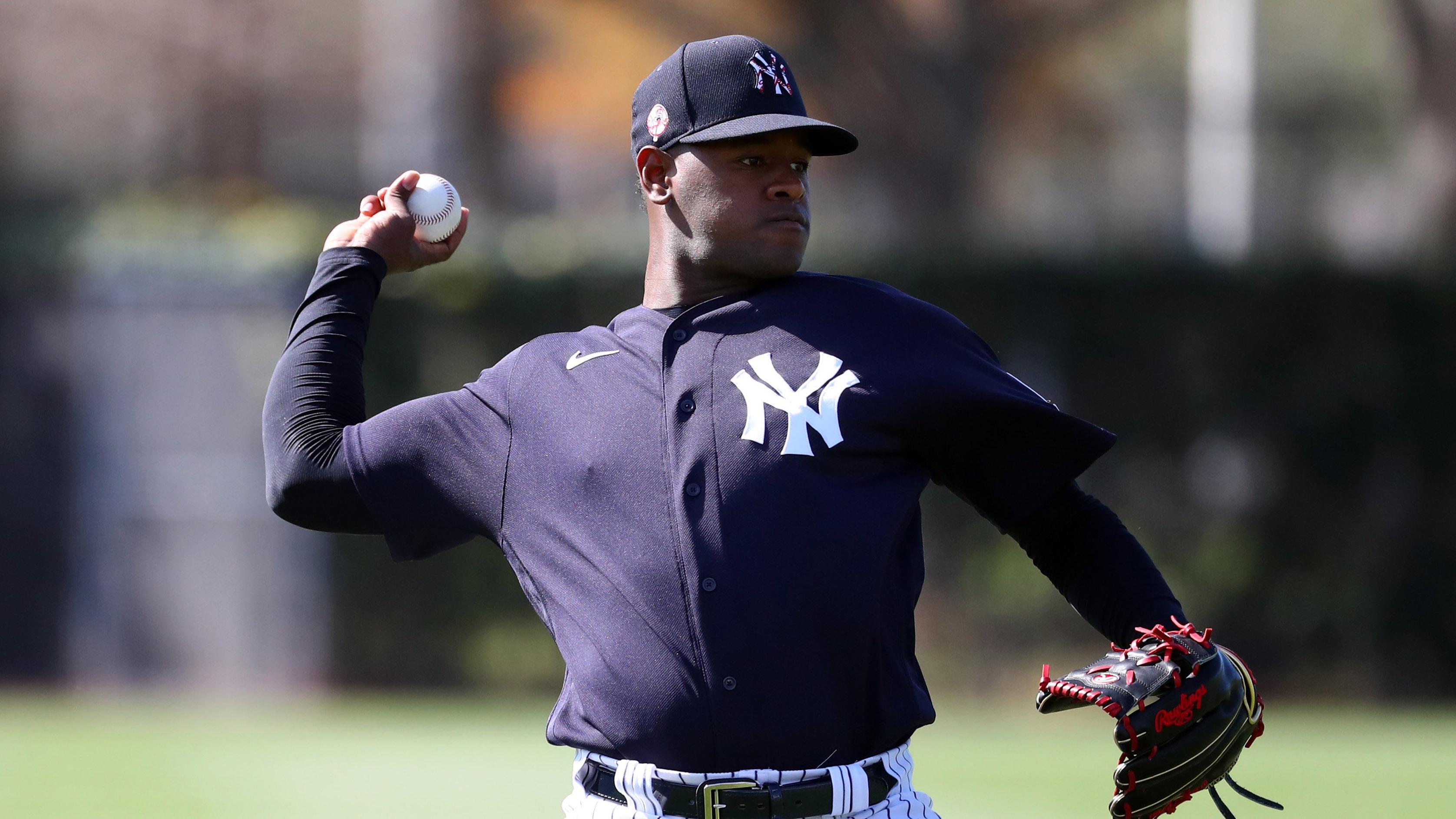 Feb 16, 2020; Tampa, Florida, USA; New York Yankees starting pitcher Luis Severino (40) works out during spring training at George M. Steinbrenner Field.