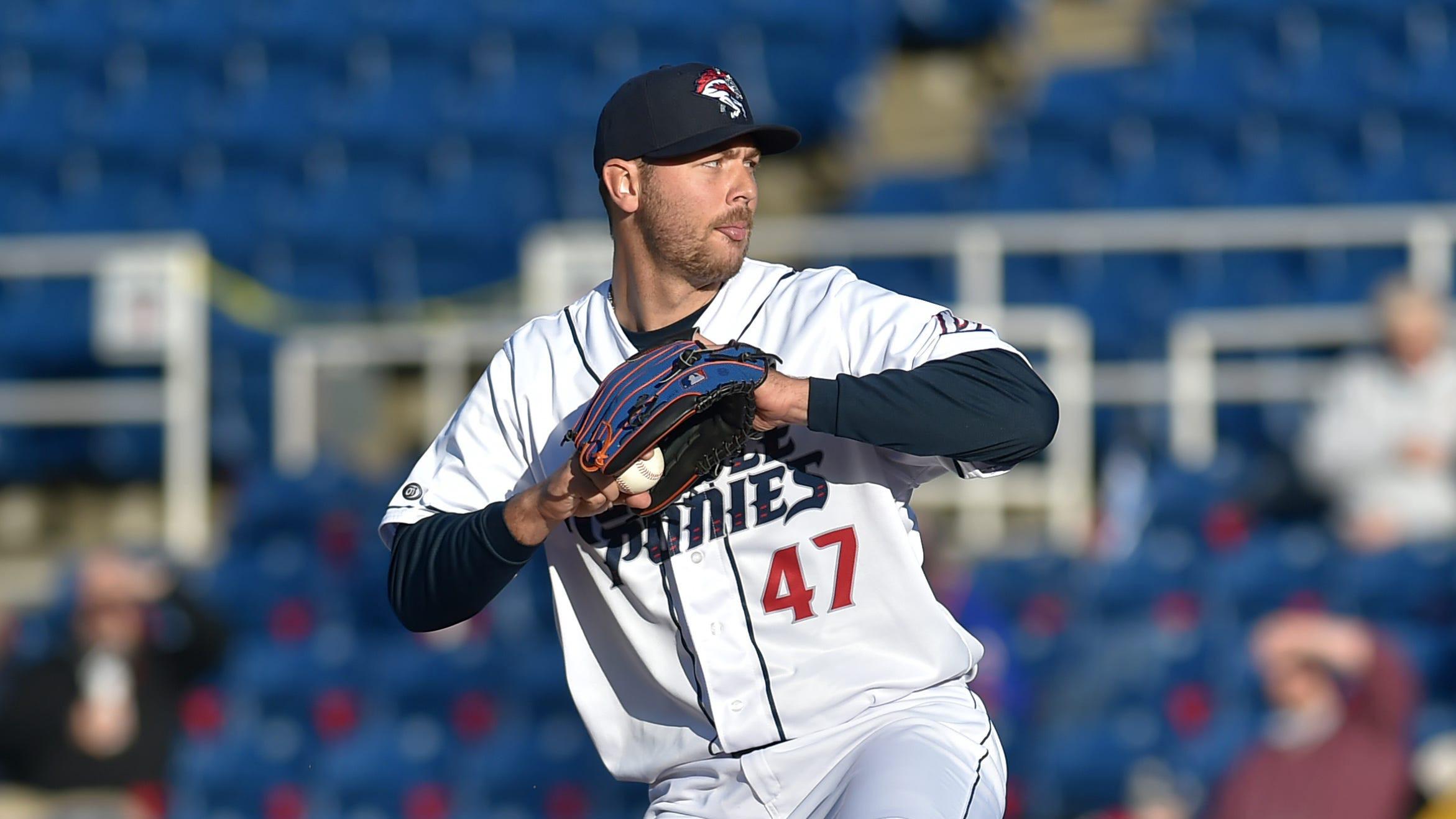 Rumble Ponies pitcher Tylor Megill during the Ponies home opener against Altoona, Tuesday, May 11, 2021