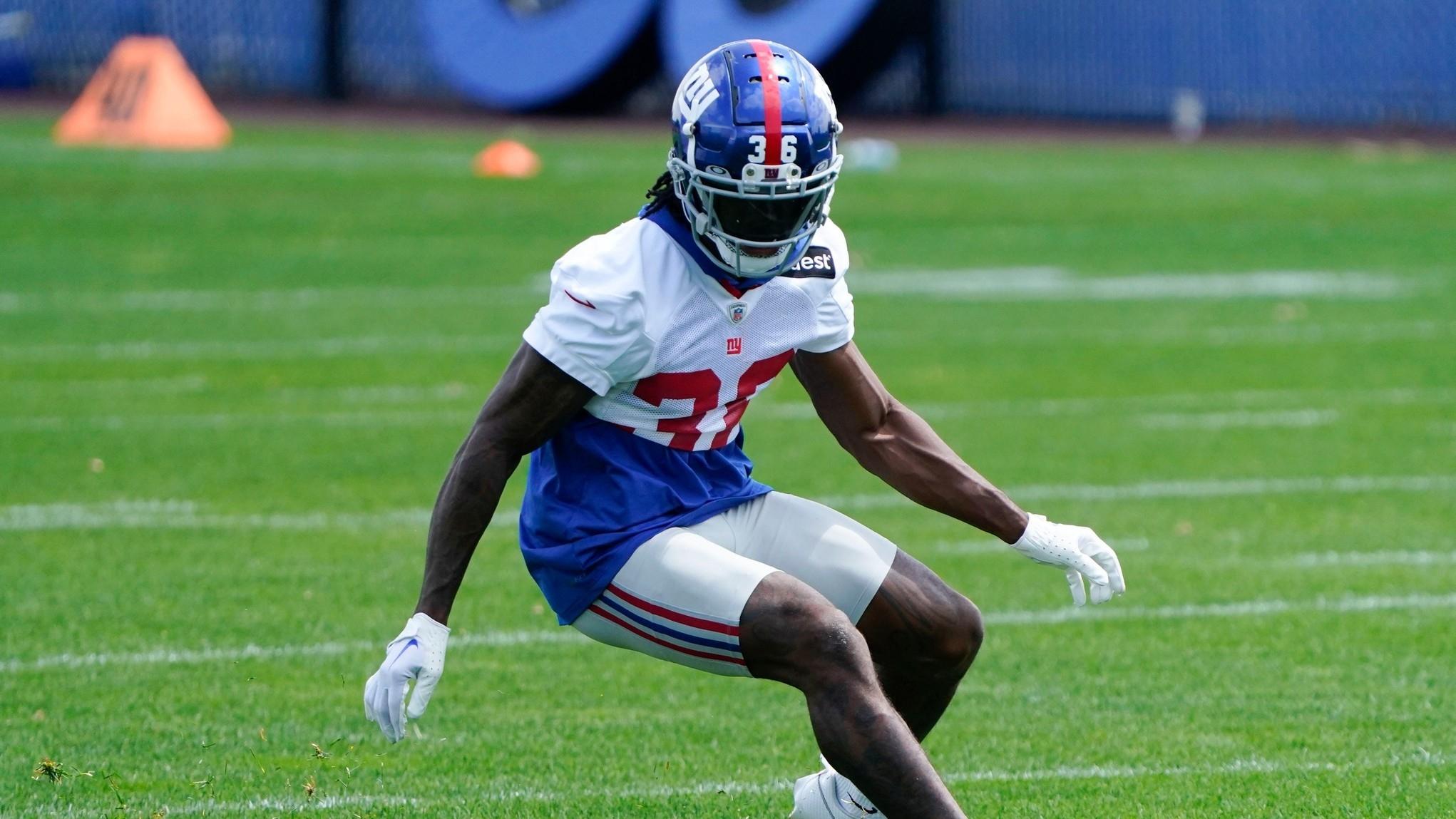 New York Giants rookie cornerback Deonte Banks participates in drills on the first day of mandatory minicamp at the Giants training center in East Rutherford.