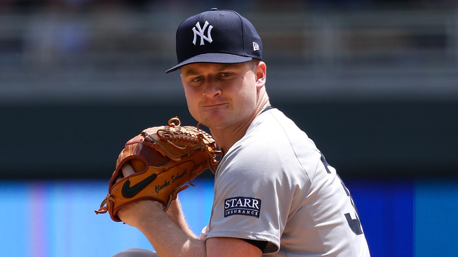 May 16, 2024; Minneapolis, Minnesota, USA; New York Yankees starting pitcher Clarke Schmidt (36) delivers a pitch against the Minnesota Twins during the second inning at Target Field. Mandatory Credit: Matt Krohn-USA TODAY Sports