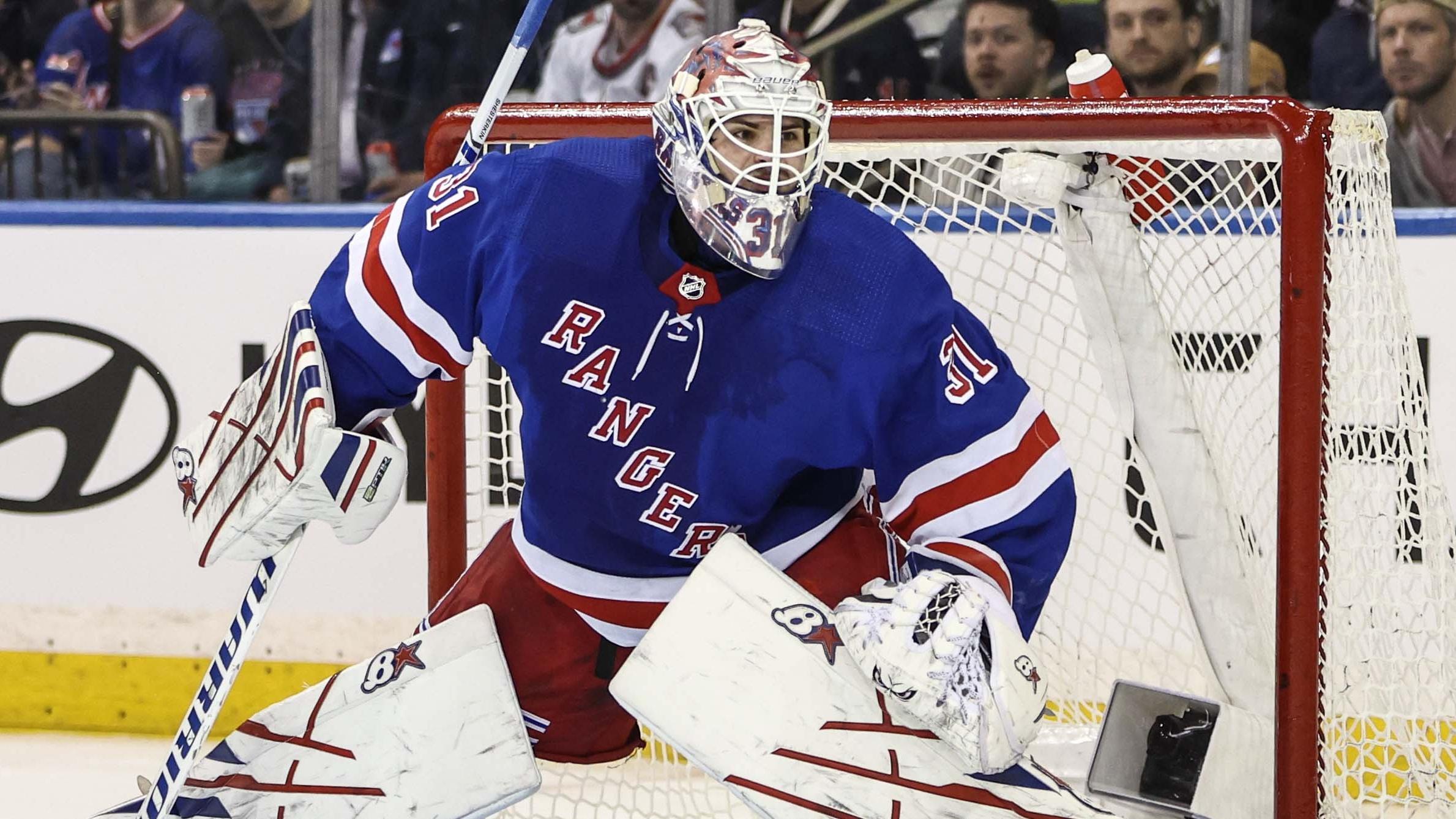 New York Rangers goaltender Igor Shesterkin (31) defends the net in the second period against the Ottawa Senators at Madison Square Garden