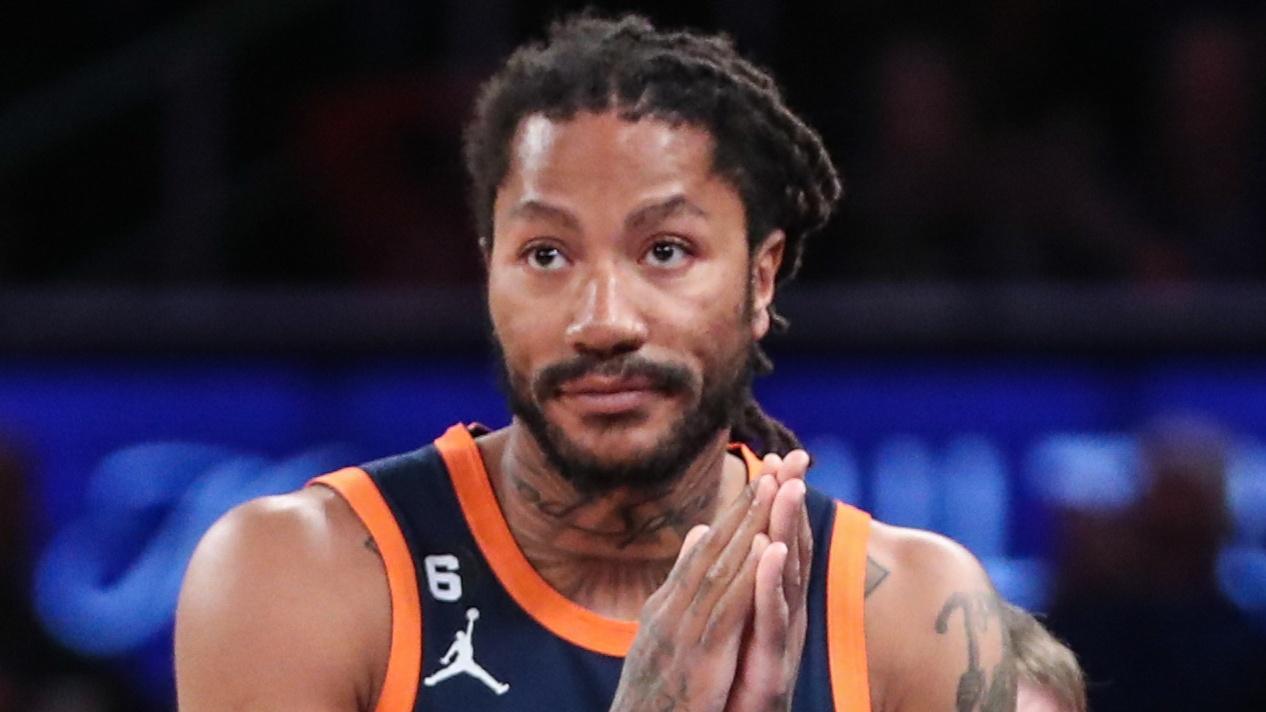 Feb 25, 2023; New York, New York, USA; New York Knicks guard Derrick Rose (4) at Madison Square Garden. Mandatory Credit: Wendell Cruz-USA TODAY Sports