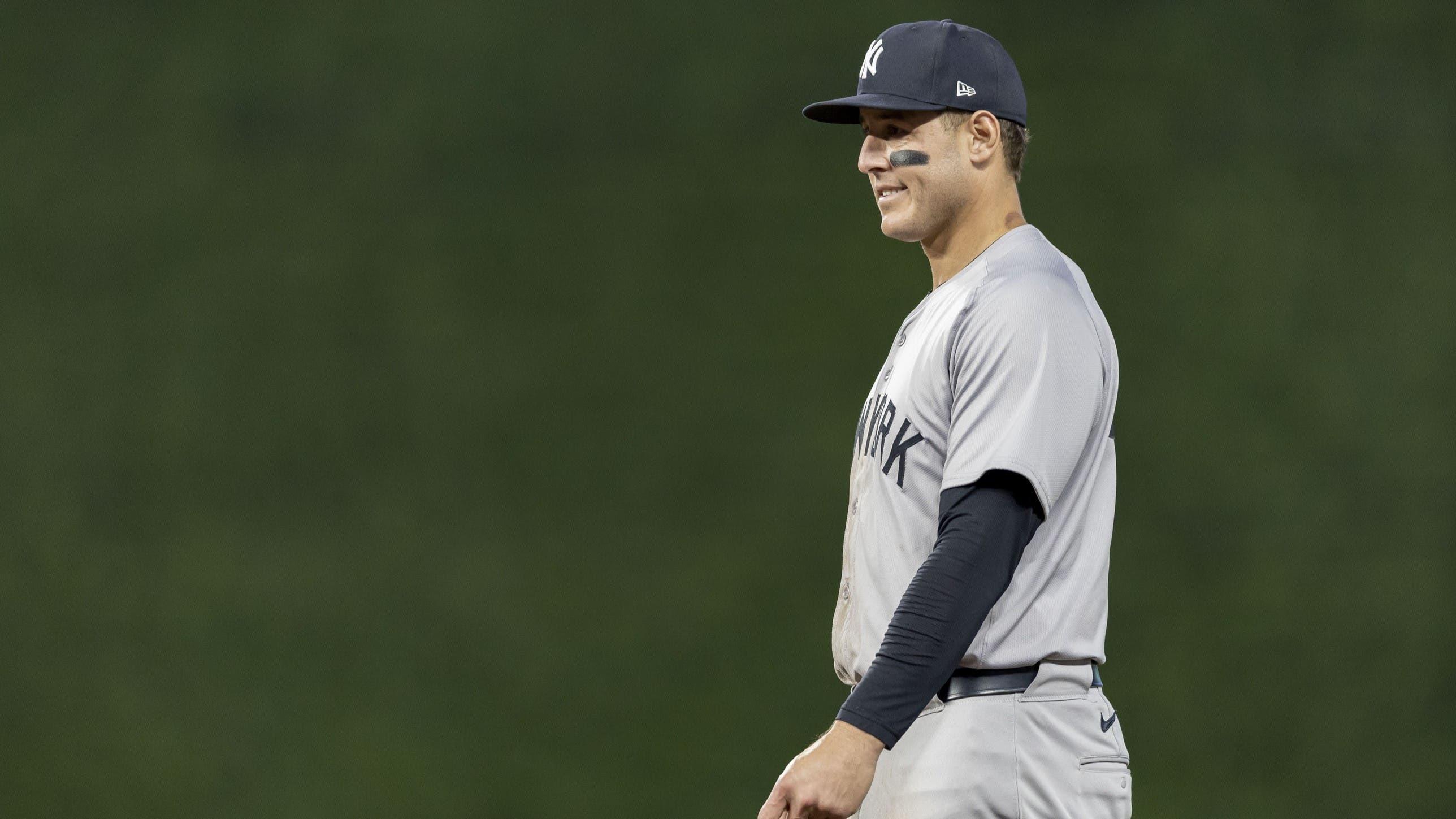 May 14, 2024; Minneapolis, Minnesota, USA; New York Yankees first baseman Anthony Rizzo (48) looks on against the Minnesota Twins in the ninth inning at Target Field. / Jesse Johnson-USA TODAY Sports